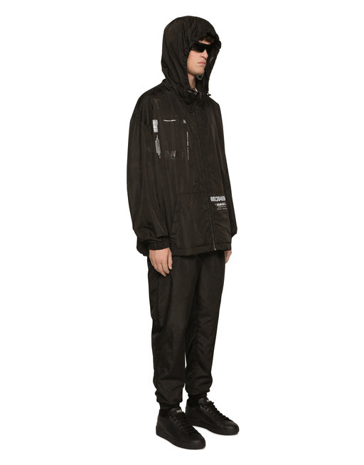 HOODED NYLON JACKET WITH DGVIB3 PRINT