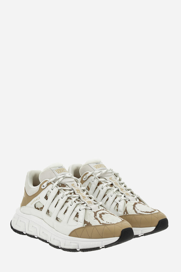 Trigreca Sneaker In Calf Leather-Jacquard Barocco Fabric