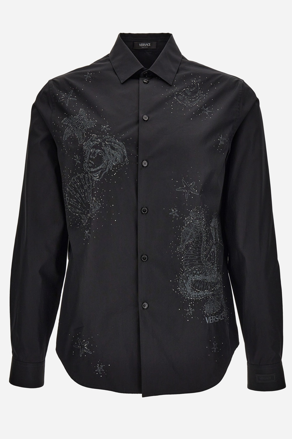 Evening Shirt In Cotton Poplin + Lurex And Bead Embroidery