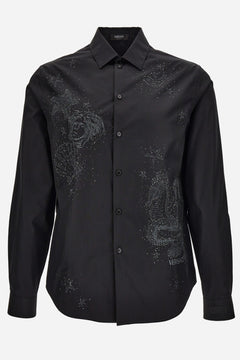 Evening Shirt In Cotton Poplin + Lurex And Bead Embroidery