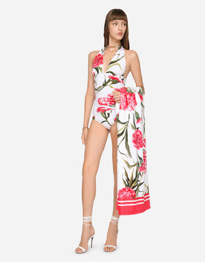 CARNATION-PRINT TERRYCLOTH BEACH TOWEL