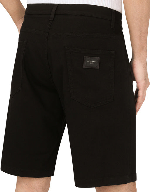 BLACK STRETCH DENIM SHORTS