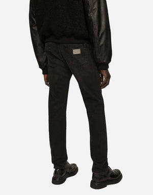 SLIM STRETCH DENIM JEANS WITH SMALL ABRASIONS
