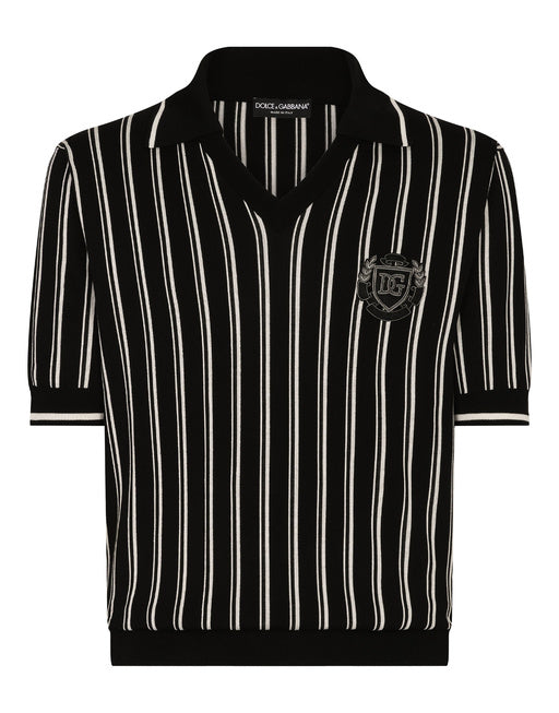 STRIPED SILK POLO-SHIRT WITH DG LOGO