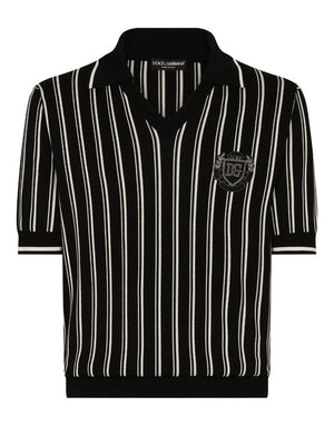 STRIPED SILK POLO-SHIRT WITH DG LOGO