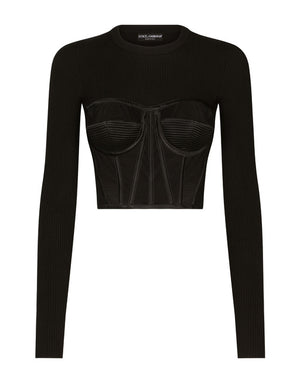 FINE-RIB VISCOSE BUSTIER SWEATER
