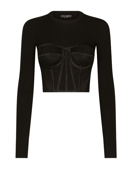 FINE-RIB VISCOSE BUSTIER SWEATER