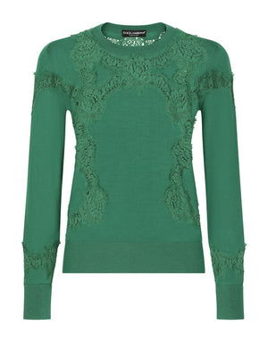 CASHMERE AND SILK SWEATER WITH LACE INLAY