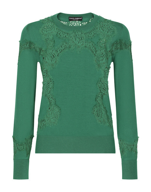 CASHMERE AND SILK SWEATER WITH LACE INLAY