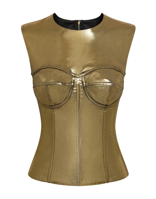 SHORT FOILED SATIN CORSET TOP