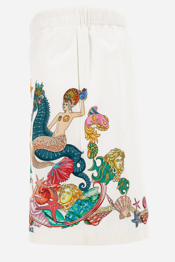Shorts In Poplin Fabric Coral Theatre Crest Print