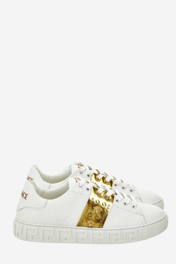 La Greca Sneaker In Free Organic Fabric-Laminated Calf-Meduse And Studs