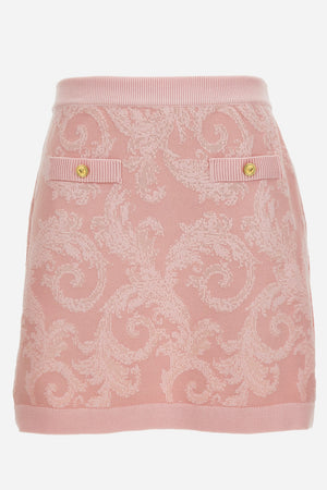 Knit Skirt In Barocco Leafy Viscose Blend Jacquard