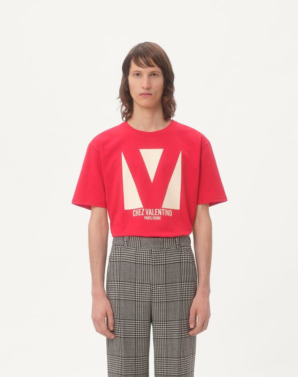 T-Shirt In Cotone Con Stampa Chez Valentino