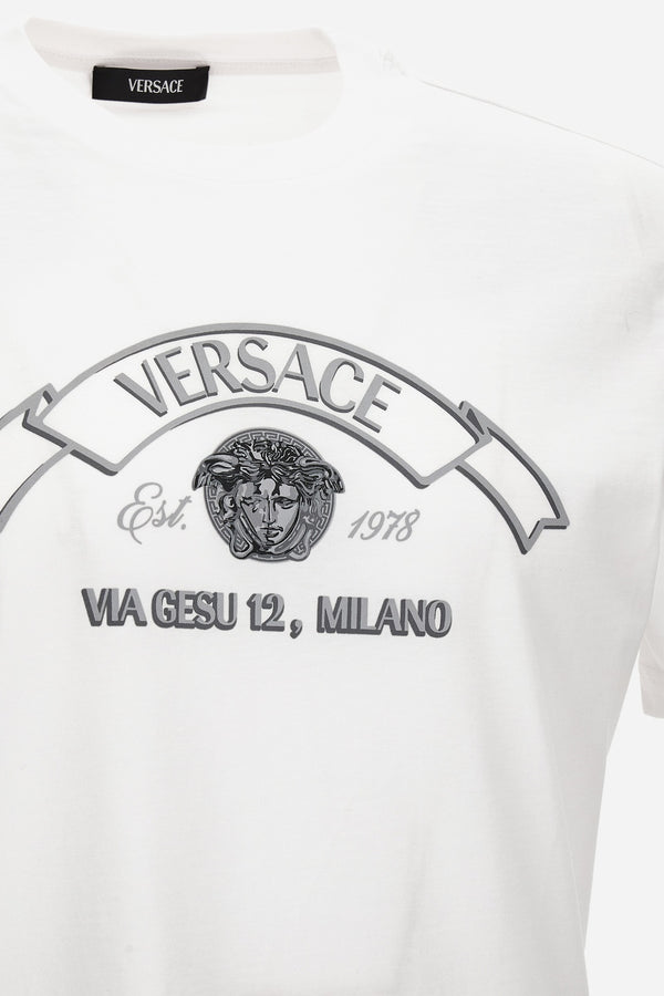 T-Shirt In Jersey Fabric-Versace Via Gesu' Print