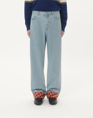 Pantalone In Denim Con Fondo In Jacquard