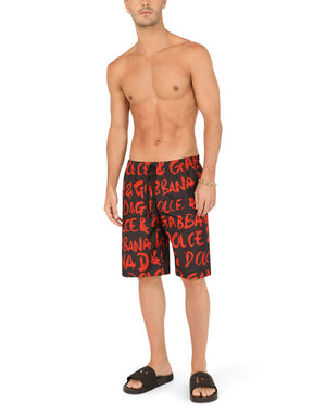 LONG SWIM TRUNKS WITH LOGO PRINT