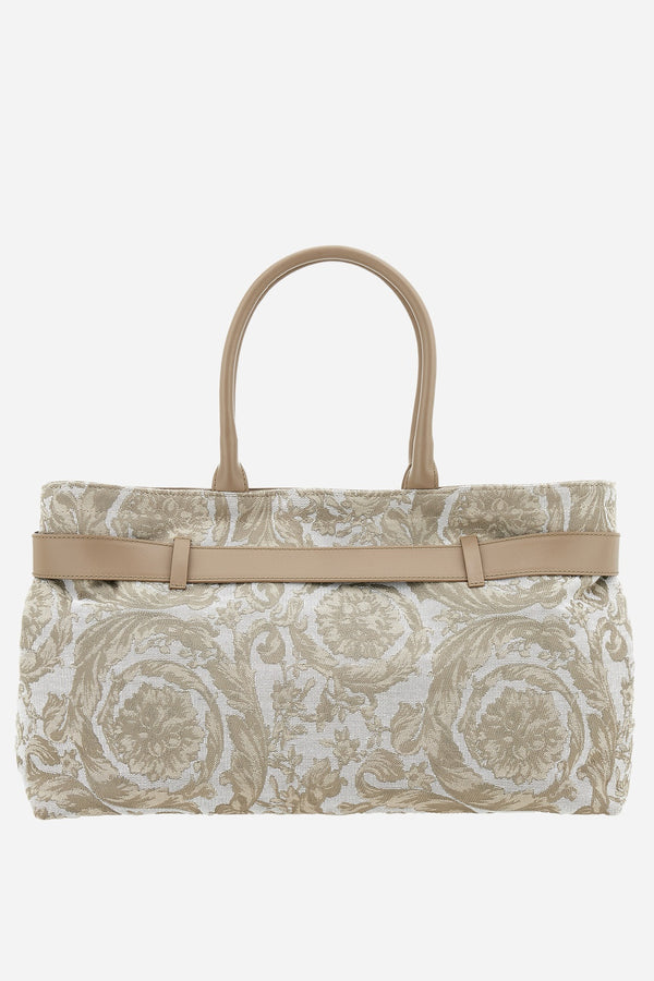 La Medusa Large Tote In Jacquard Fabric-Calf Leather