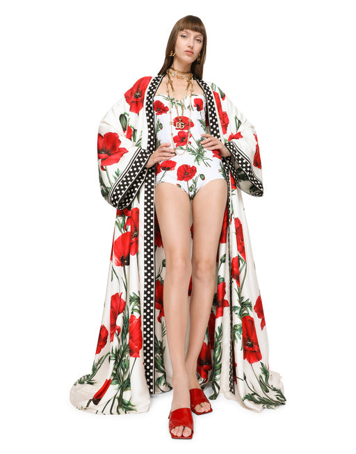 POPPY-PRINT BALCONETTE ONE-PIECE SWIMSUIT
