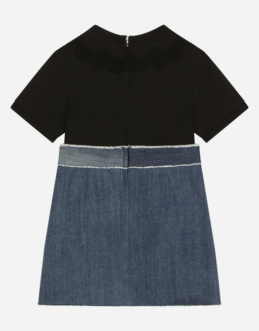 STRETCH DENIM AND JERSEY DRESS WITH DG LOGO