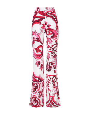 FLARED MAJOLICA-PRINT ORGANZINE PANTS
