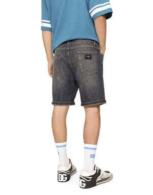 STRETCH LIGHT BLUE WASH DENIM SHORTS