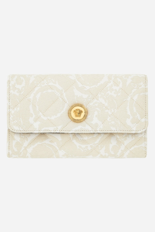 Icon Wallet On Chain In Jacquard Fabric-Calf Leather