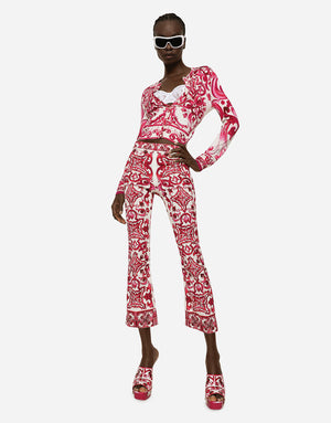 CREW-NECK SILK SWEATER WITH MAJOLICA PRINT