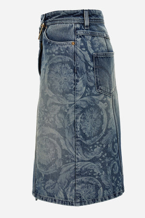 Skirt Denim In Blue With Barocco Laser Inserts