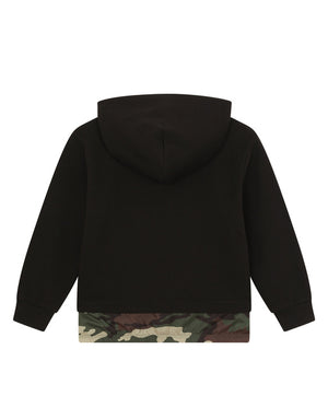 CAMOUFLAGE NYLON AND JERSEY HOODIE