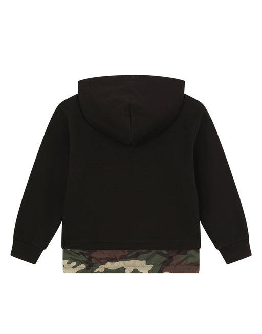 CAMOUFLAGE NYLON AND JERSEY HOODIE