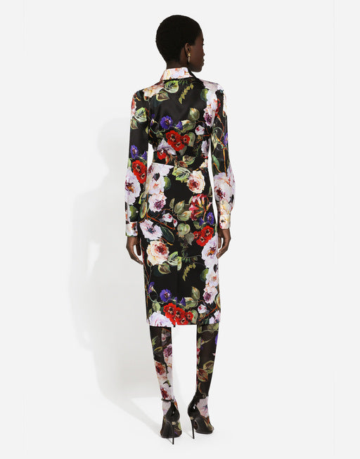 CHARMEUSE CALF-LENGTH SKIRT WITH ROSE GARDEN PRINT