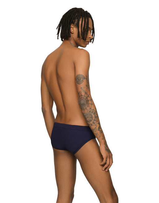 SWIM BRIEFS WITH HIGH-CUT LEG AND BRANDED PLATE