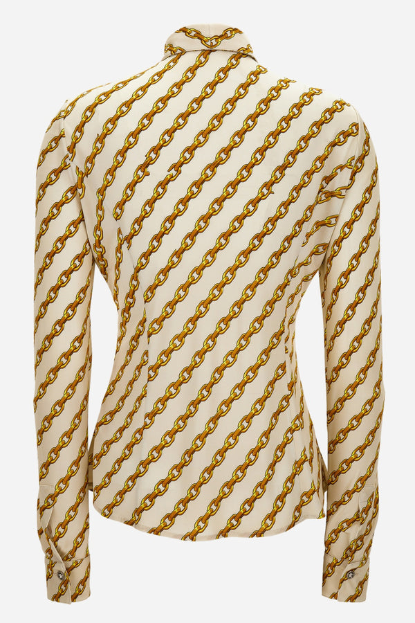Formal Shirt In Oblique Gold Chain Stripes On Responsible Viscose Liquid Jersey Light