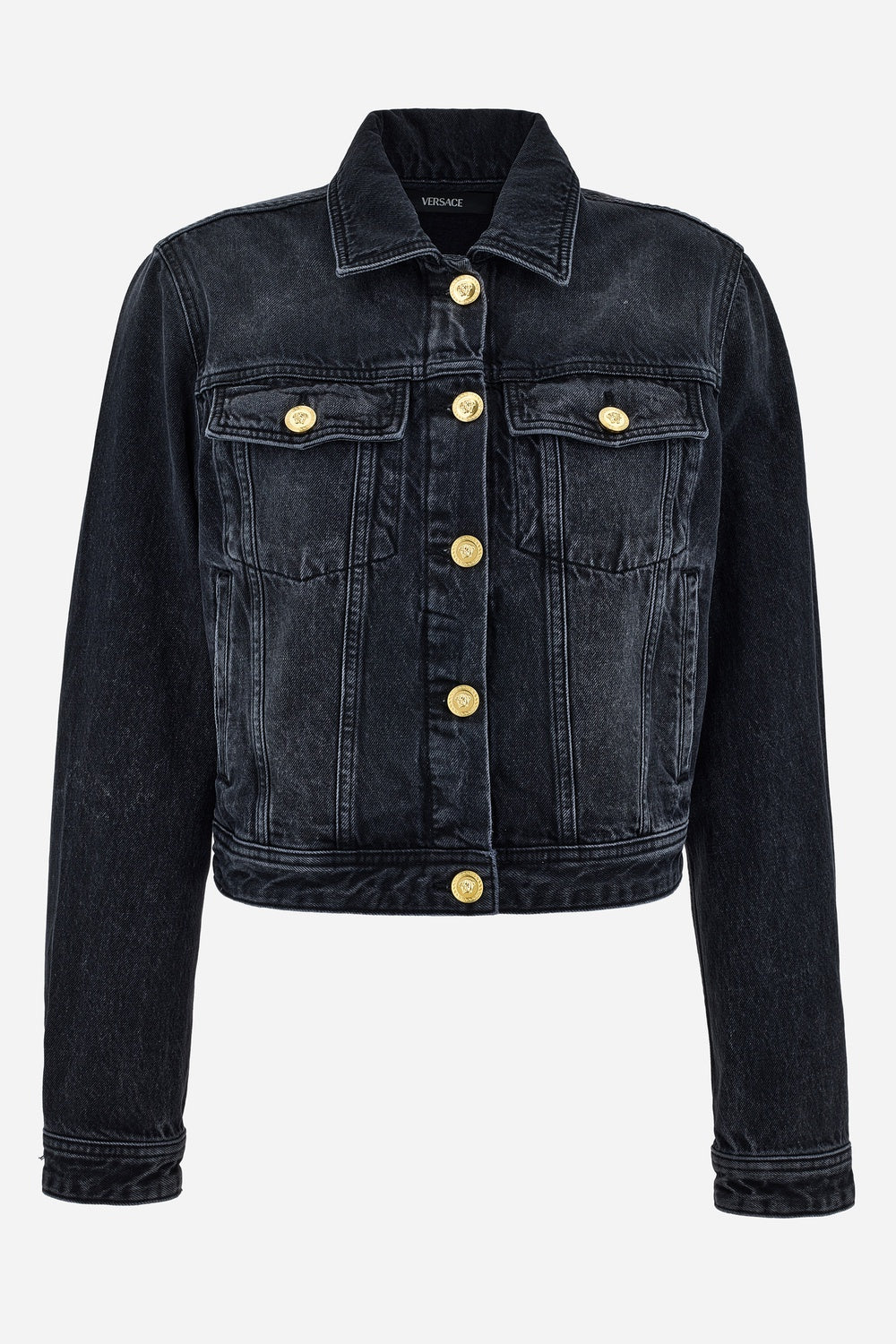 Jacket Denim In Black Denim Fabric Stone Wash