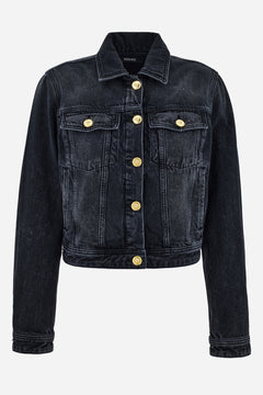 Jacket Denim In Black Denim Fabric Stone Wash