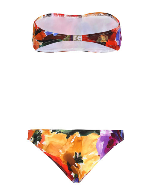 BANDEAU BIKINI WITH ABSTRACT FLOWER PRINT