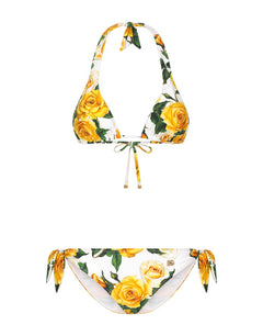 TRIANGLE BIKINI WITH YELLOW ROSE PRINT