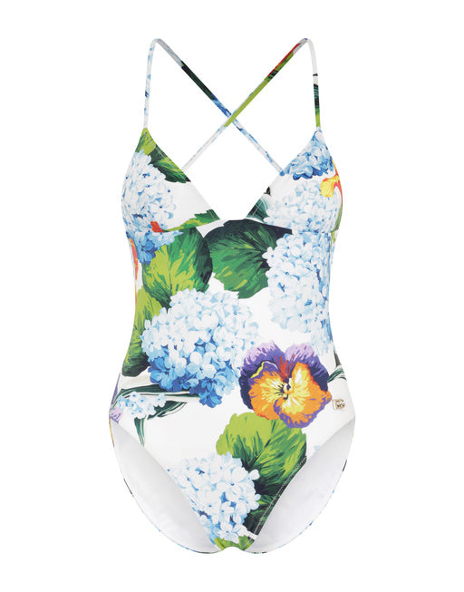 HYDRANGEA-PRINT ONE-PIECE SWIMSUIT