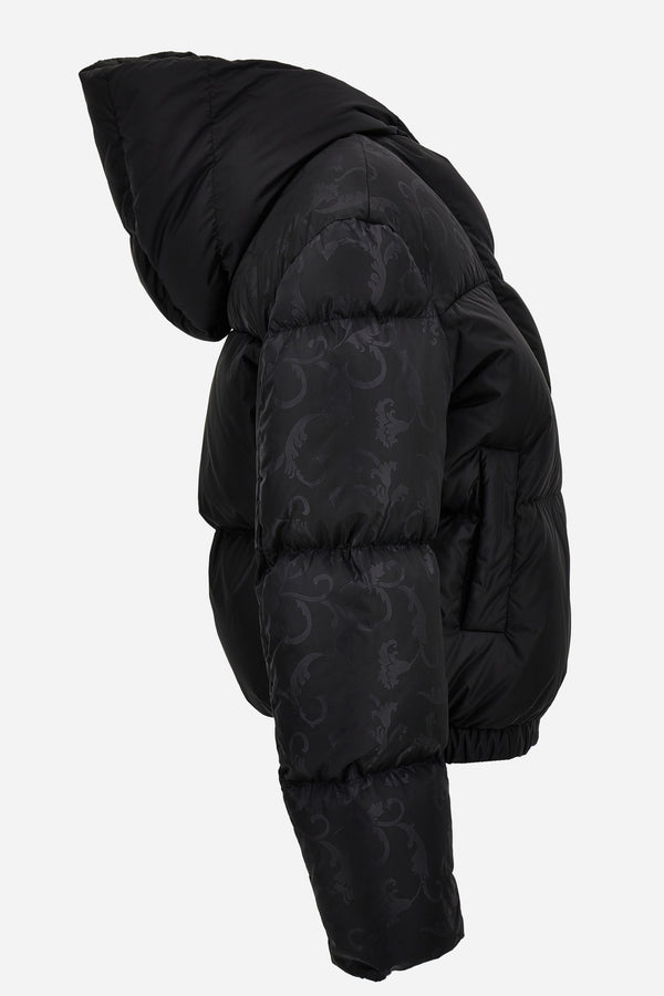 Padded Jacket In Nylon + Ibiscus All Over Print Details