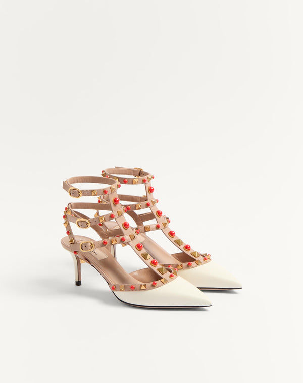 Décolleté Rockstud In Vitello Con Pietre Cabochon 65Mm