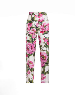 PEONY-PRINT COTTON JACQUARD PANTS