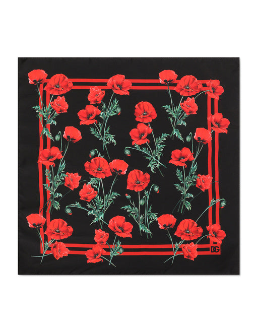 POPPY-PRINT SILK BANDANNA