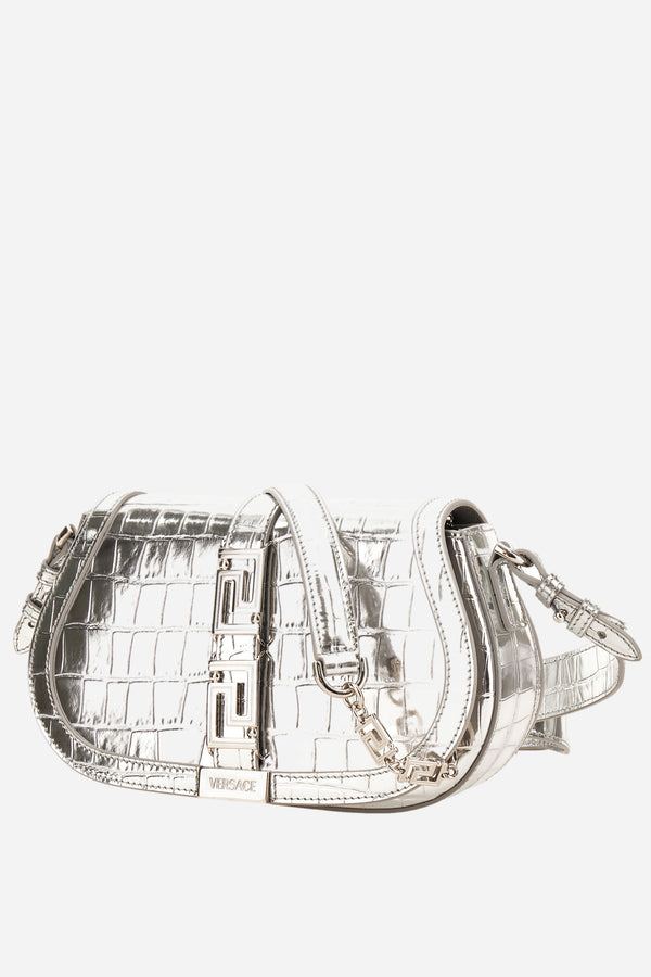 Greca Goddess Medium Shoulder In Embossed Croc Laminated Calf Leather