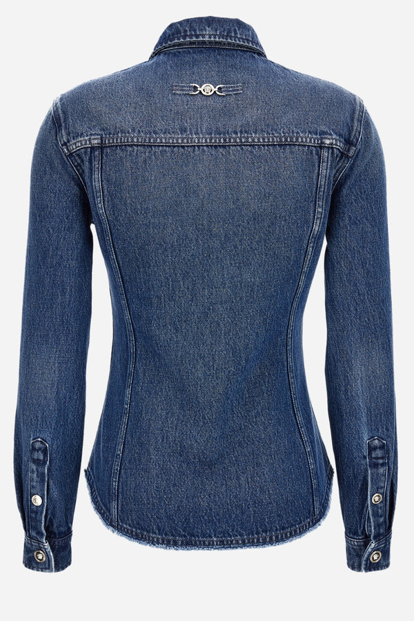 Shirt Denim In Denim Washed Medium Blue With  Frayed Edges