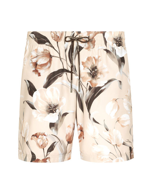 MID-RISE SWIM TRUNKS WITH FLORAL PRINT