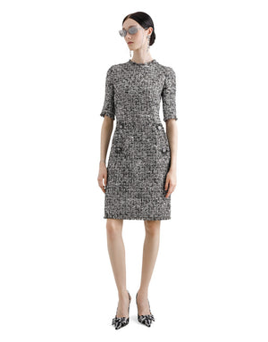 RASCHEL TWEED MIDI DRESS WITH SHORT SLEEVES