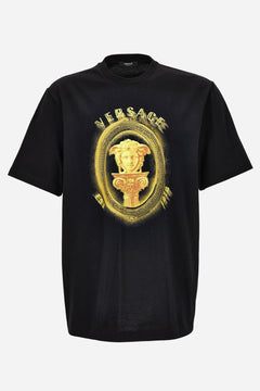 T-Shirt In Compact Cotton Jersey Fabric + Medusa Frame Crest Print