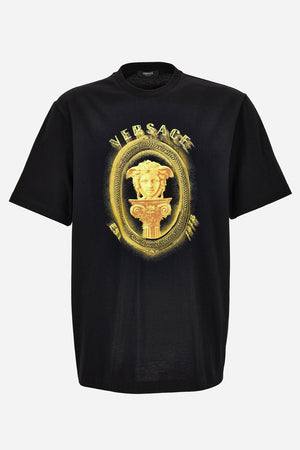 T-Shirt In Compact Cotton Jersey Fabric + Medusa Frame Crest Print