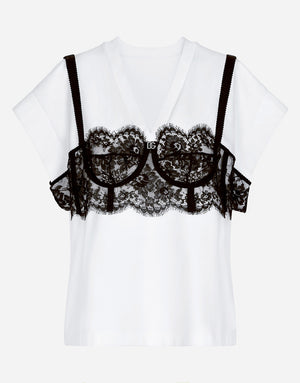 JERSEY T-SHIRT WITH LACE BUSTIER DETAIL